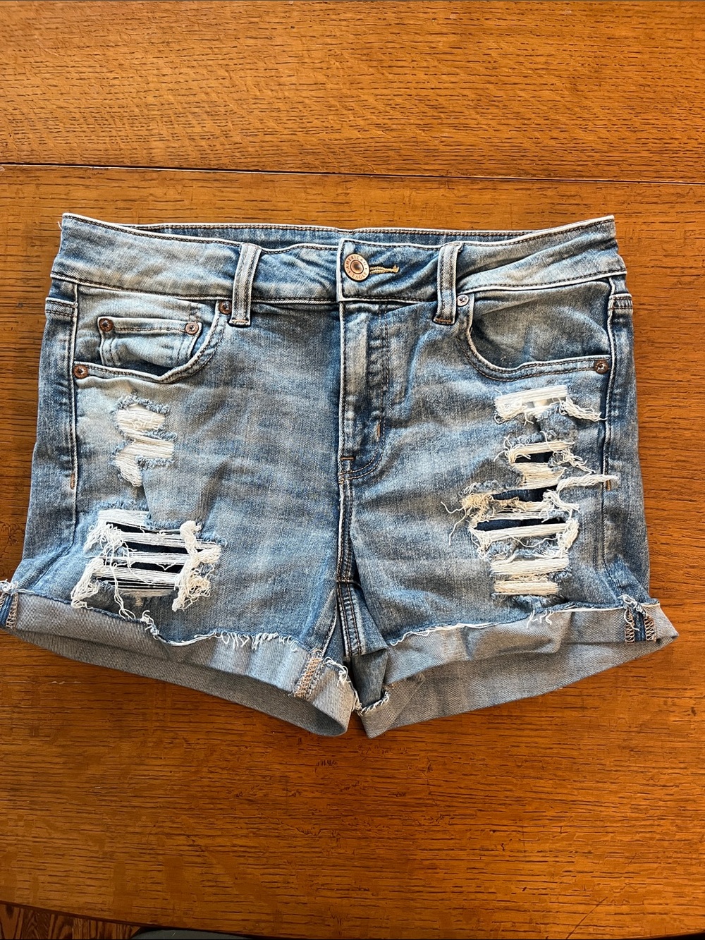 American Eagle Outfitters Light Blue Distressed Denim Shorts